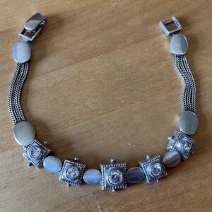 Antique Sterling Silver 925 White Zircon Byzantine Rare design woman Bracelet